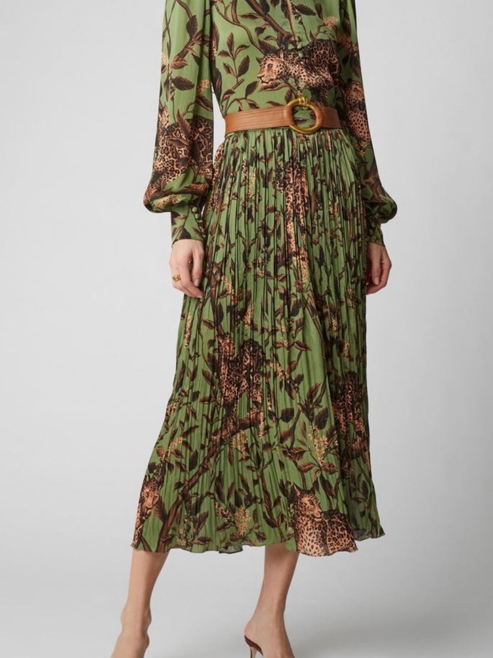 Johanna Ortiz The Act OF NATURE Olive Green Pleated Midi Skirt